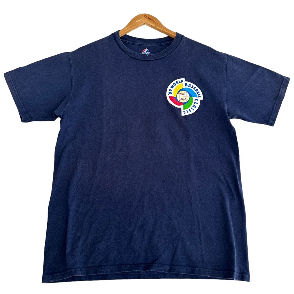 Vintage Majestic World Baseball Classic 09 Blue T Shirt Size M USA Flag In Back